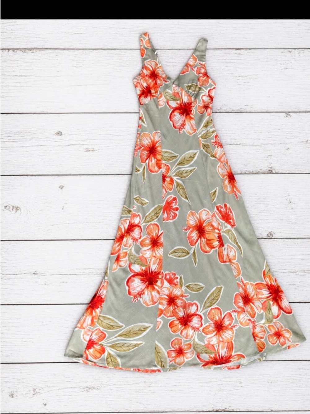 Paper Heart Boho Floral Midi Dress Green Orange Hibiscus XS NWT - Picture 3 of 12